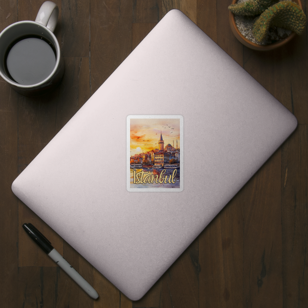 Istanbul Sunset Skyline Print – Warm Toned Travel Art by TuncGK